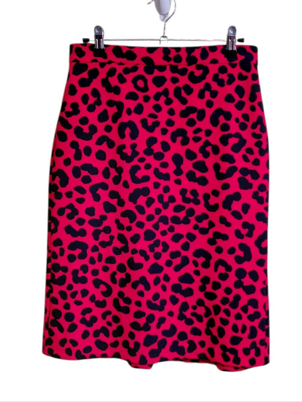 Ann Taylor Red and Black Leopard-Print Midi Skirt